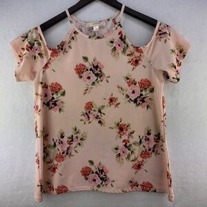 La Vie 89 Halter Top Sz S Peach Floral Cold Shoulder